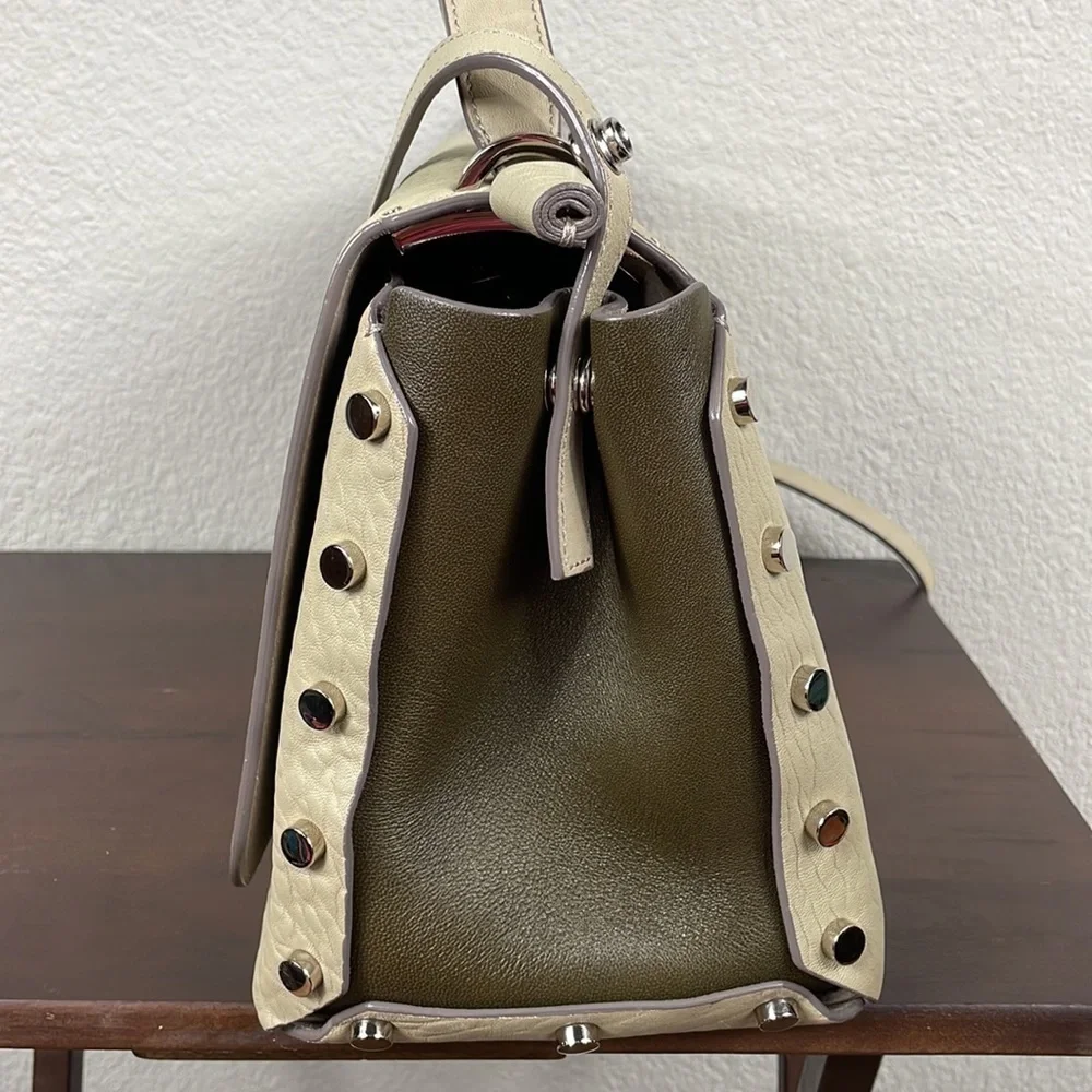 Jimmy Choo Lockett Large Shoulder Bag Hand Bag Satchel Cream Pebbled Leather